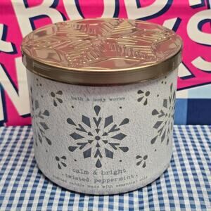 BBW Calm & Bright Twisted Peppermint Large 3 Wick Candle Home Fragrance Decor